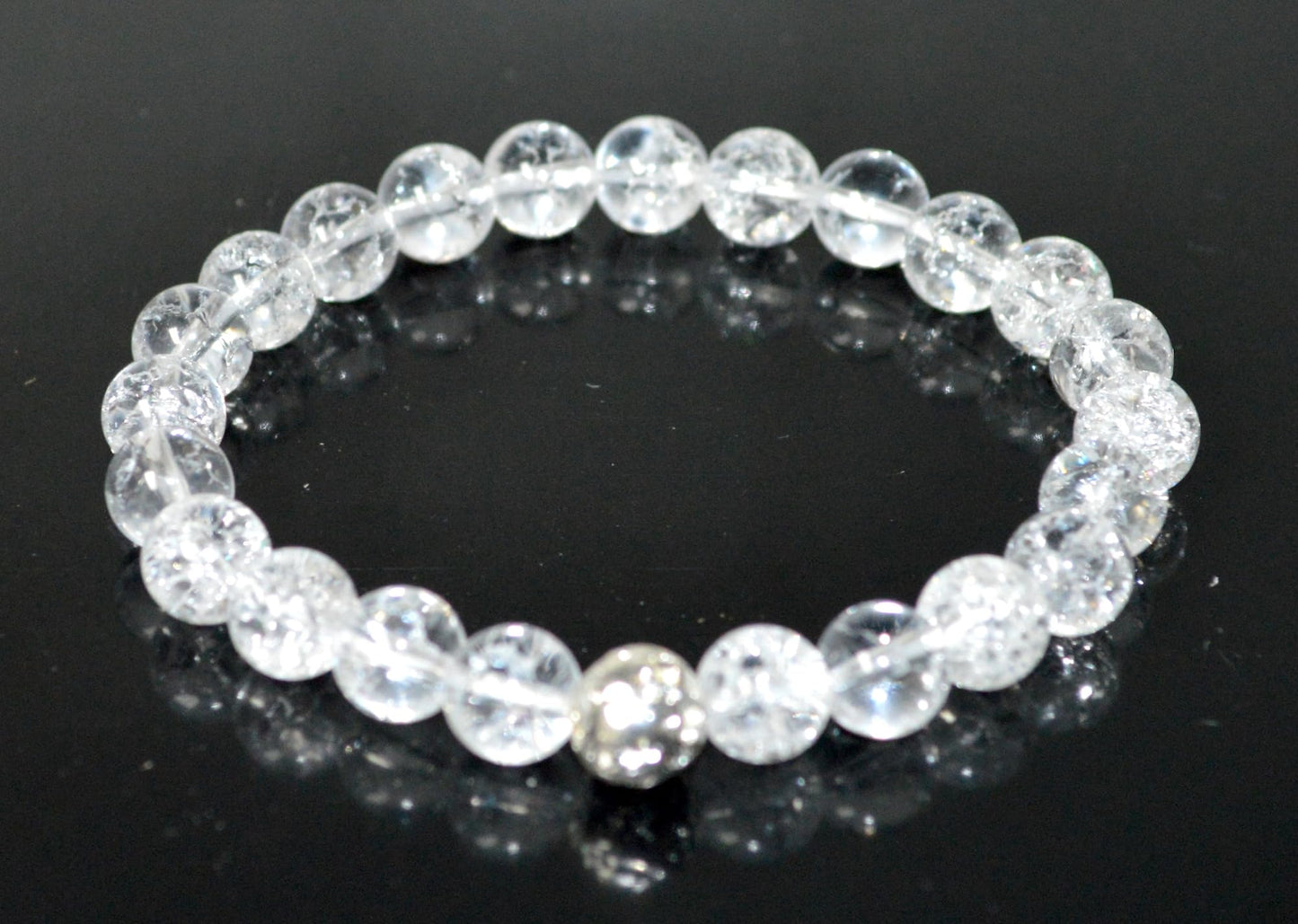 Himalayan Ice Crystal Quartz and Lava Beads Stretch Bracelet – Multi Tone Finish – Aries Birthstone – Universal Sun Sign - Crown Chakra Energy Bracelet