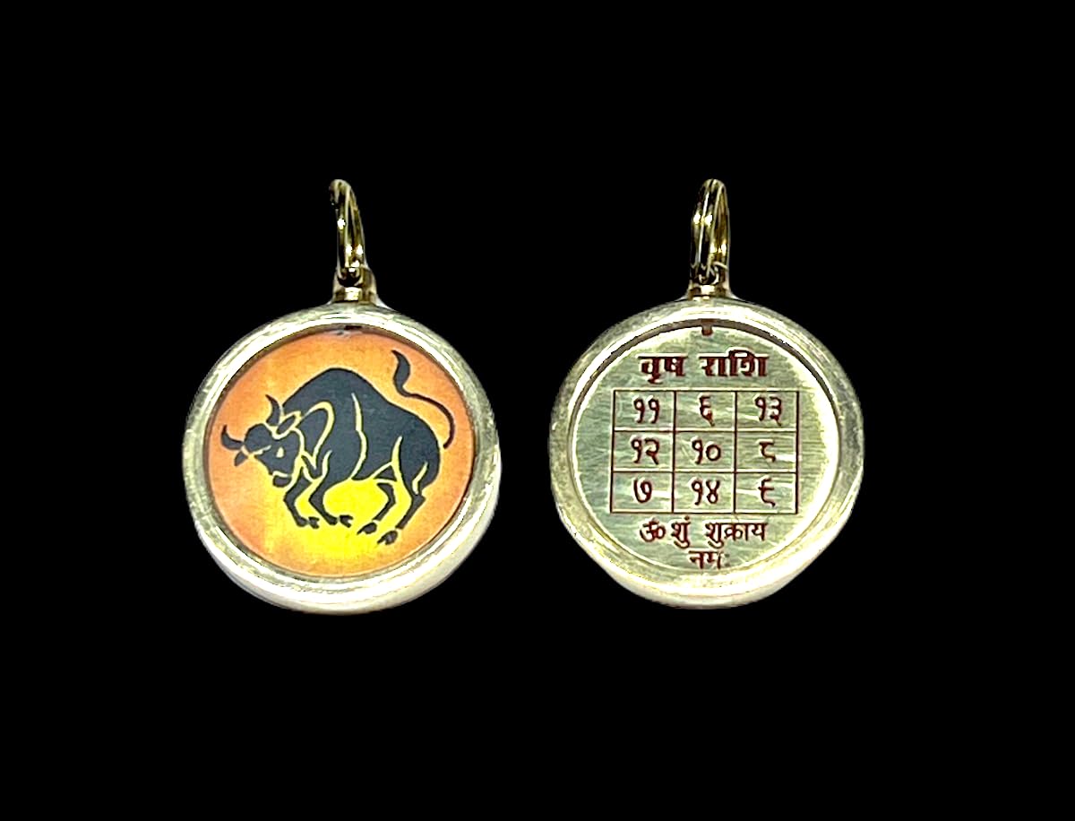 Zodiac Constellation Pendant Necklace - Sun Sign Amulet - Rashi Yantra Pendant - 1 Inch Brass Pendant with Zodiac Yantra