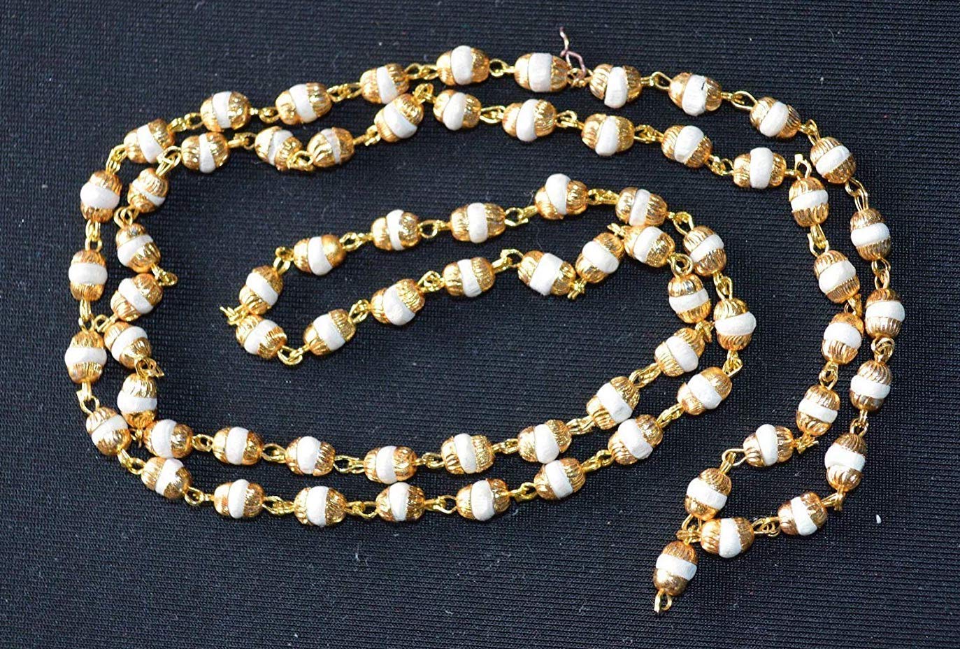 Tulsi mala beads necklace 6mm Holy Basil beads Buddhist Prayer beads with gold/silver caps w/ or w/o S Hook - Sacred calming beads for peace harmony (Style-6 (Round Gold Caps No Hook))
