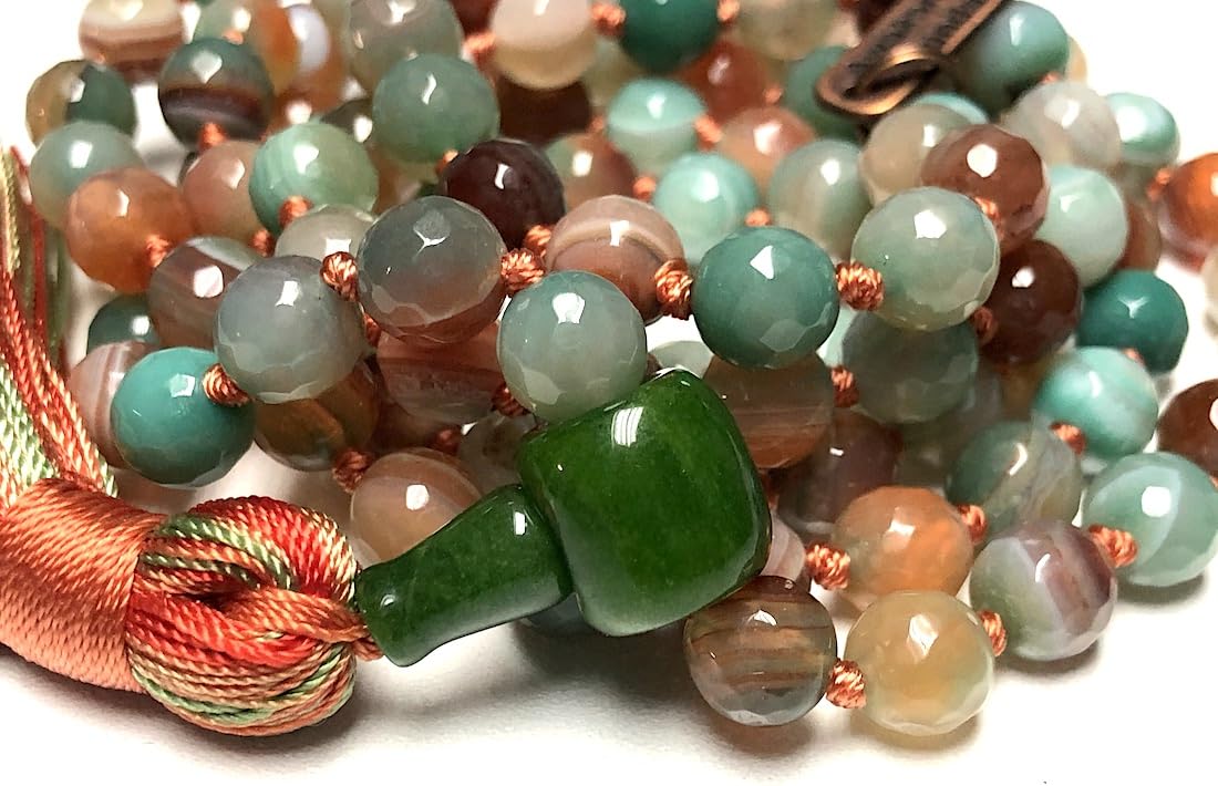 Experience Serenity & Balance with the Hand-Knotted Indian Agate Mala Beads Necklace - Taurus & Gemini Birthstone, Heart & Root Chakra Activation