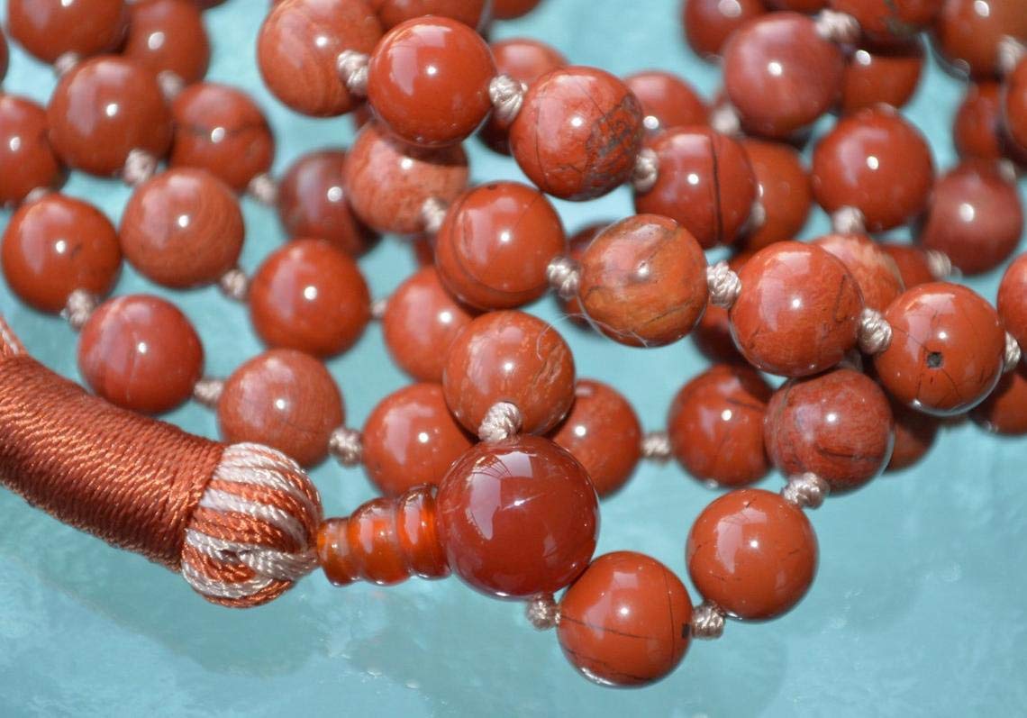 Hand Knotted Red Jasper Mala Necklace - Embrace Strength and Stability - 8mm Beads, 108 Beads - Aries Birthstone, Root Chakra Alignment