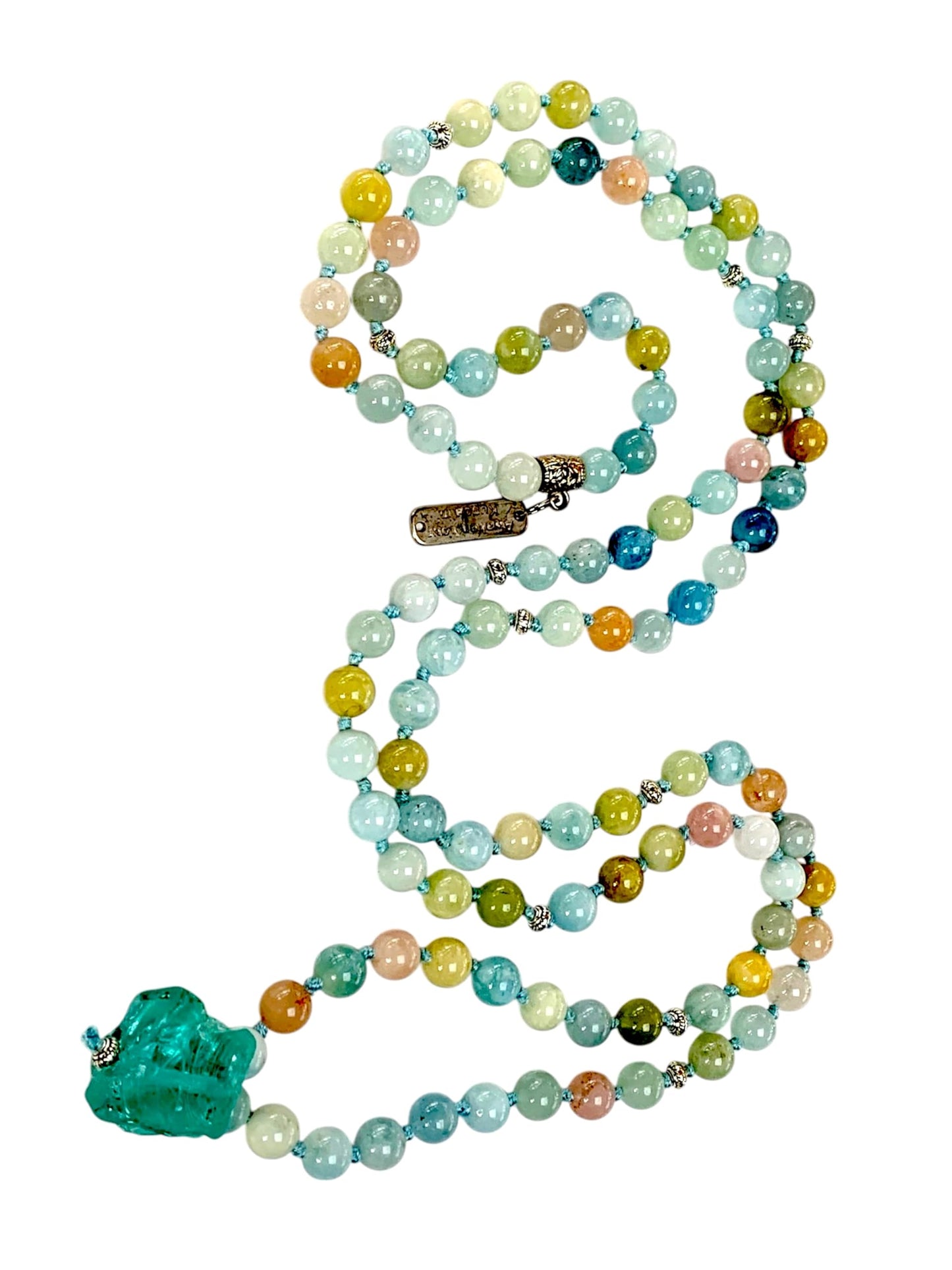 Hand Knotted Amazonite Mala Necklace – 8mm | 108 Beads | Throat & Heart Chakras | March & October Birthstone | Stone of Courage & Truth | Ethically Sourced