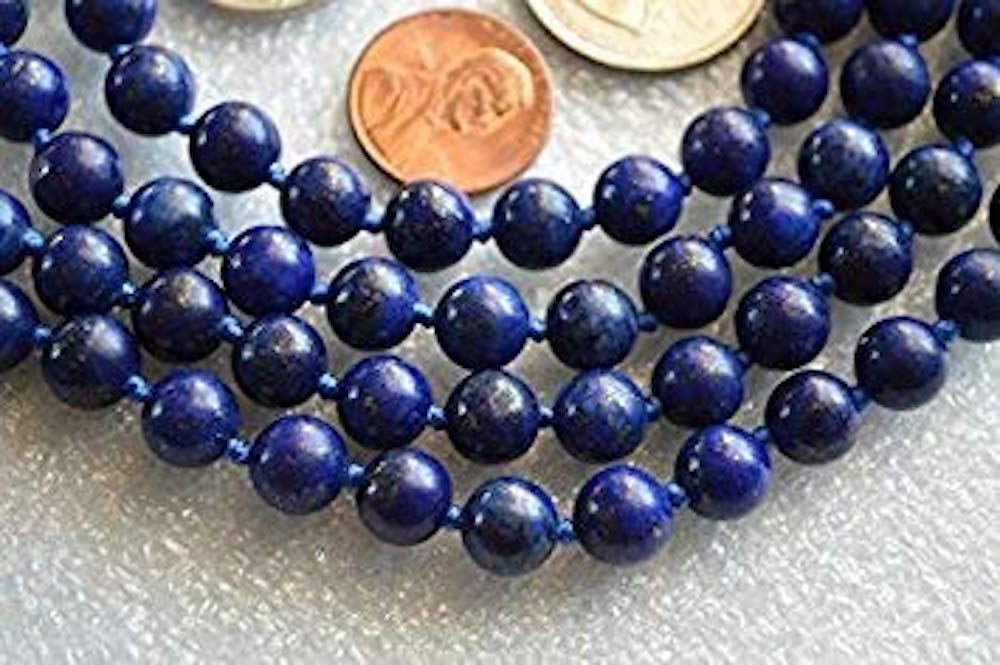Hand Knotted Lapis Lazuli Mala Necklace - 6mm Bead Size - Birthstone Sagittarius Sun Sign - Astrological Sign Pisces - Third Eye Chakra