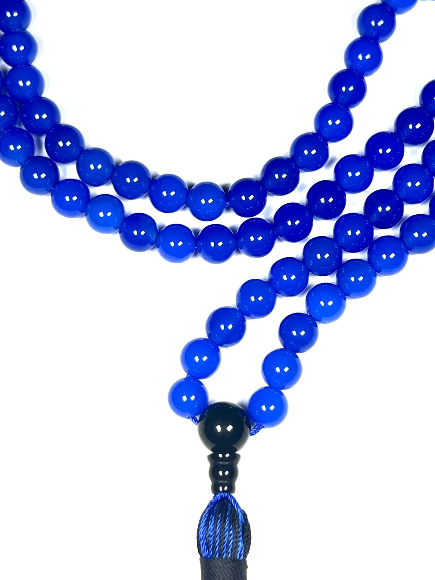 Handmade Agate Mala Beads Necklace with Black Onyx Guru Bead – 108 Beads – 8mm – Multicolor Options – Chakra Balancing & Zodiac Birthstone – Meditation Jewelry