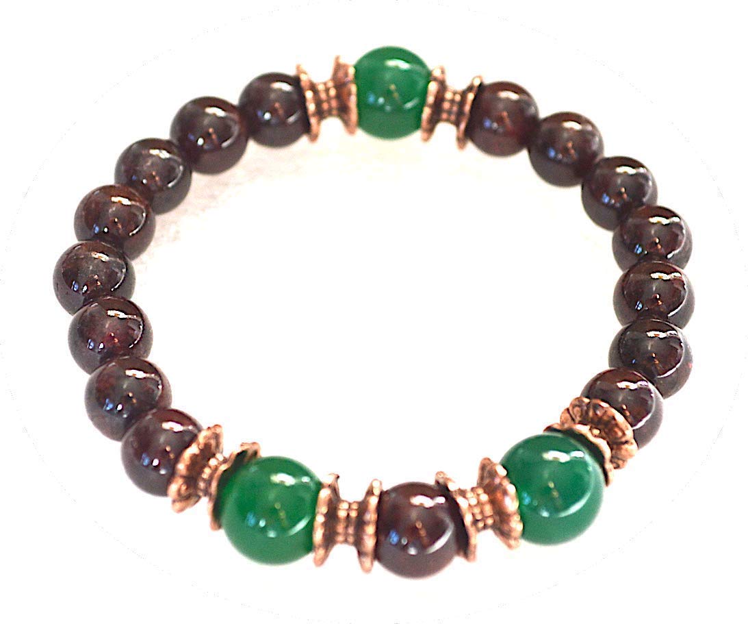 Ignite Passion & Abundance: Garnet & Green Jade Stretch Bracelet (8mm Beads) - Capricorn & Aquarius Birthstone & Root & Sacral Chakra Harmony