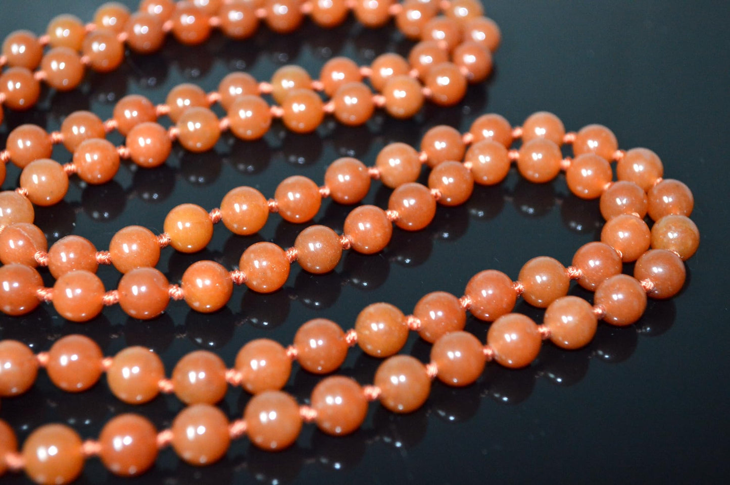 Hand-Knotted Orange Jade Beads Mala Necklace, 8mm 108 Beads – Virgo & Libra Birthstone, Sacral Chakra Necklace