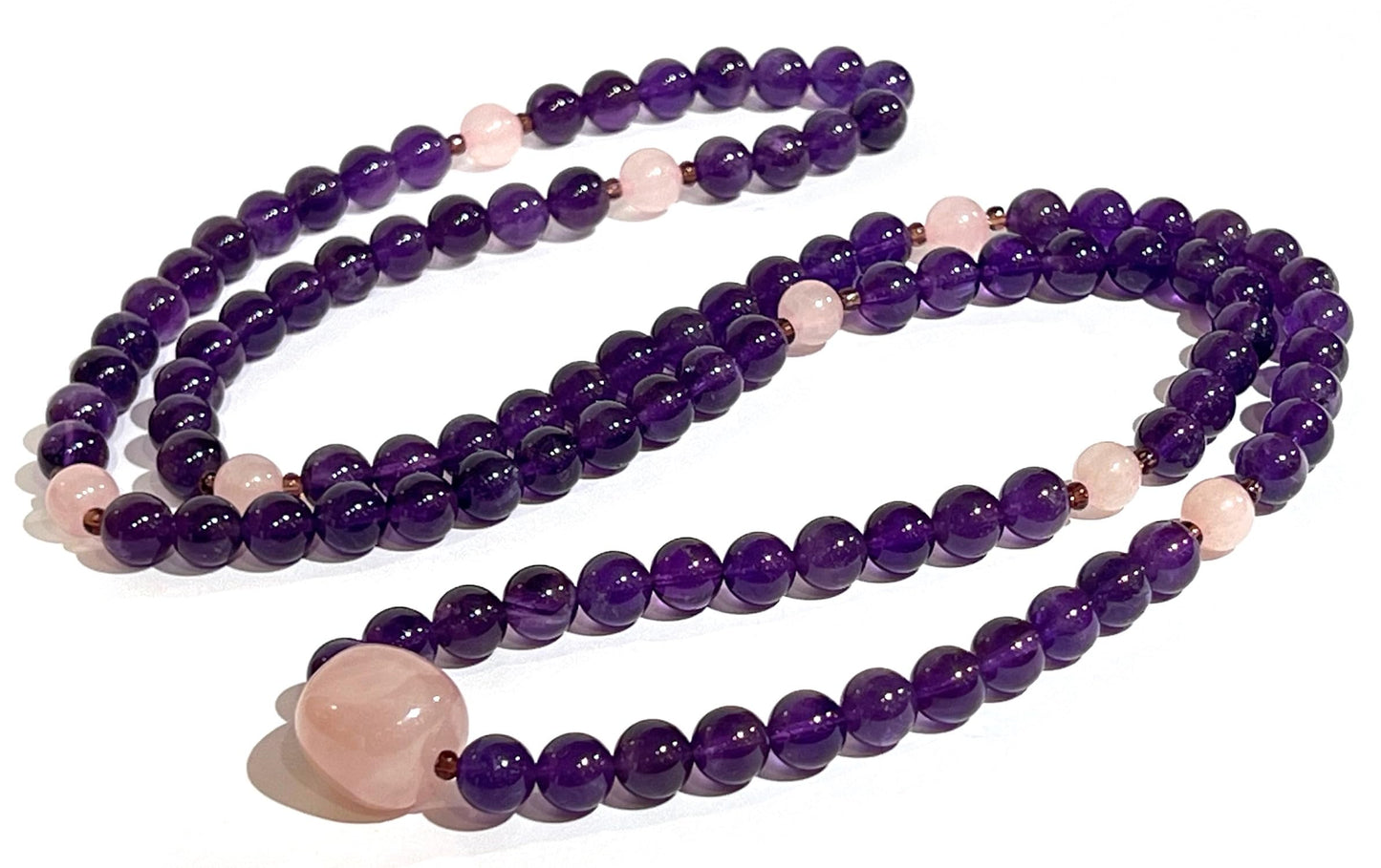 Amethyst & Rose Quartz Kriya Mala Necklace | 108 Beads | SOMA Collection