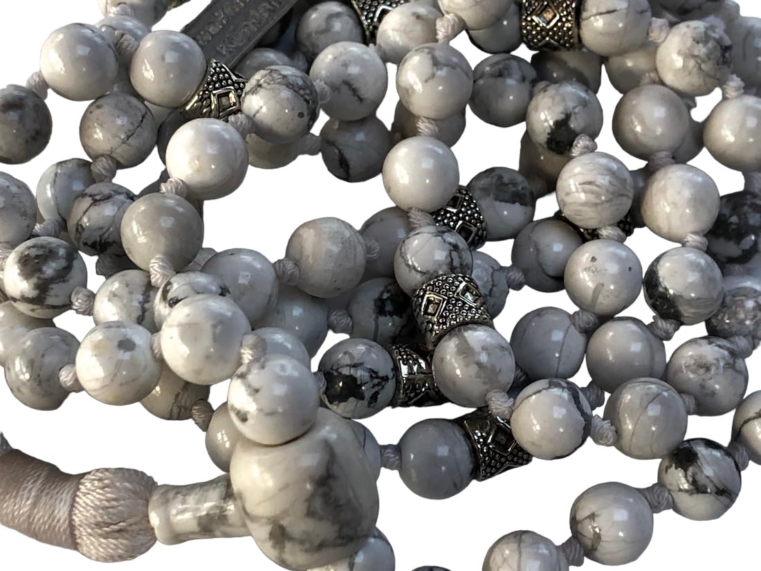 Certified Hand-Knotted Howlite Mala Beads Necklace | Gemini Birthstone | Crown Chakra