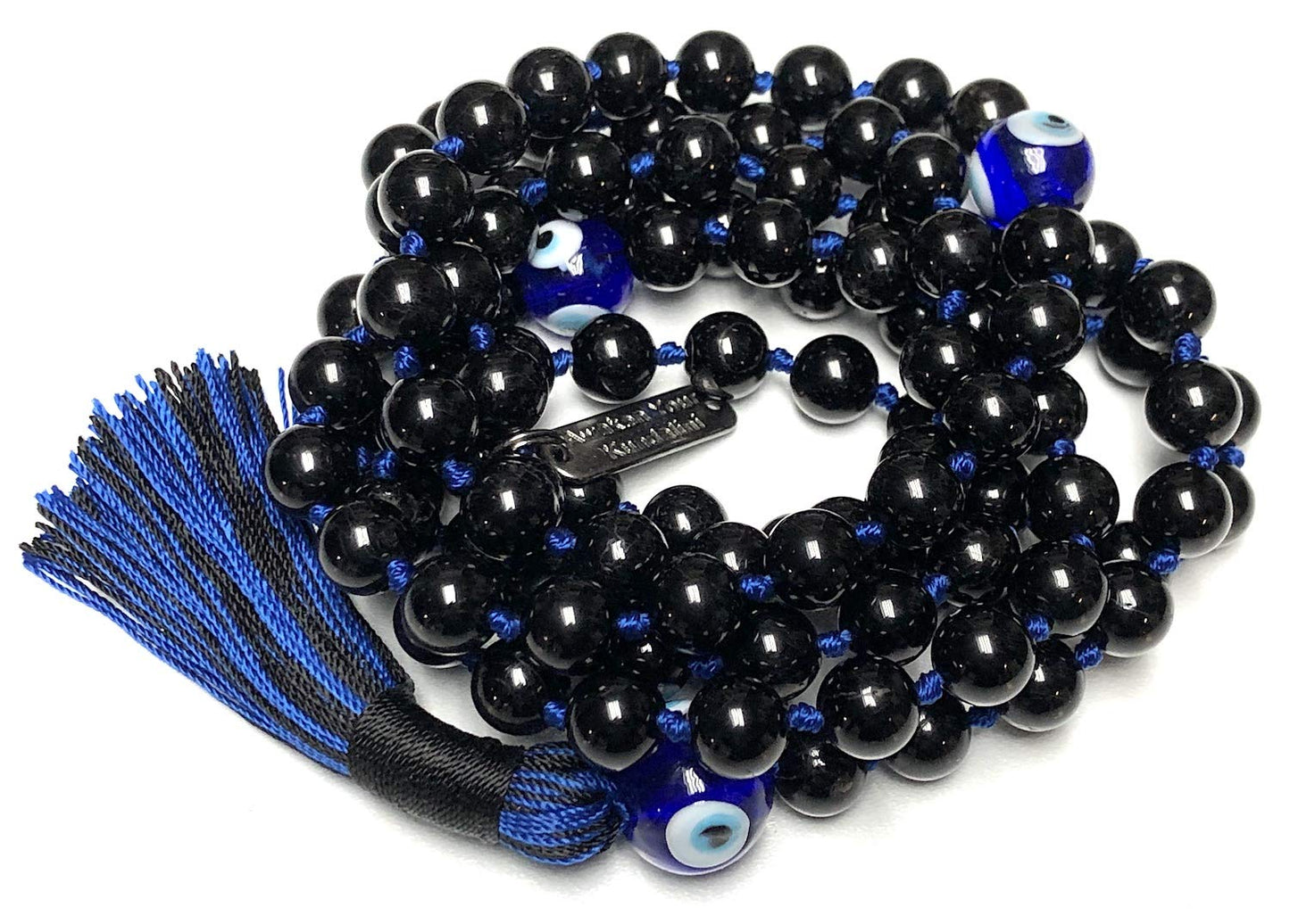 VESTA Black Tourmaline & Evil Eye Mala Necklace | 108 Handcrafted Beads for Protection, Grounding & Intuition | Root & Third Eye Chakra | Capricorn & Aquarius Birthstone | Handmade in USA
