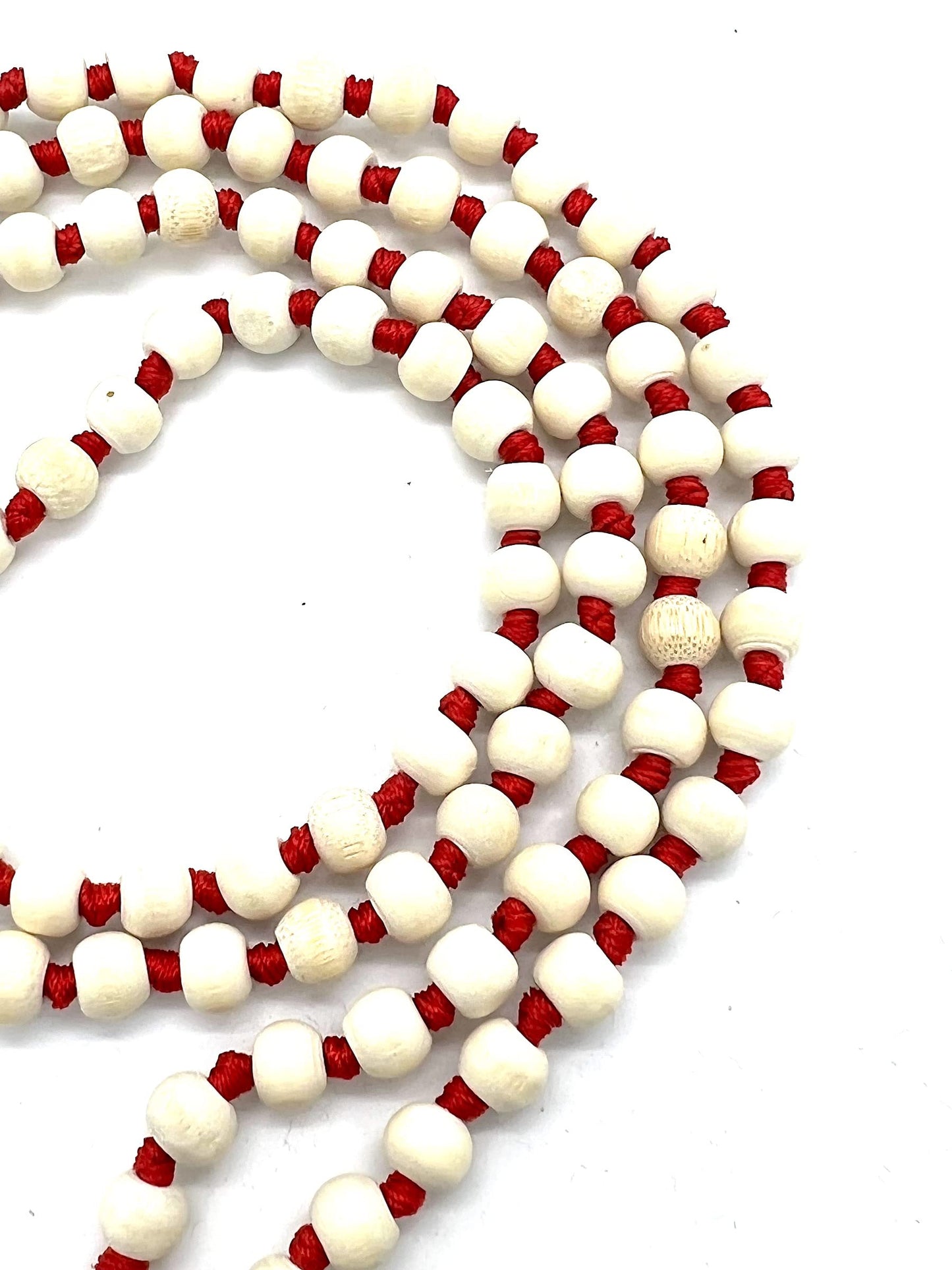 Tulsi Mala Beaded Necklace - Hand Knotted Tulasi Beads - 7 Chakra Mala (Red String)