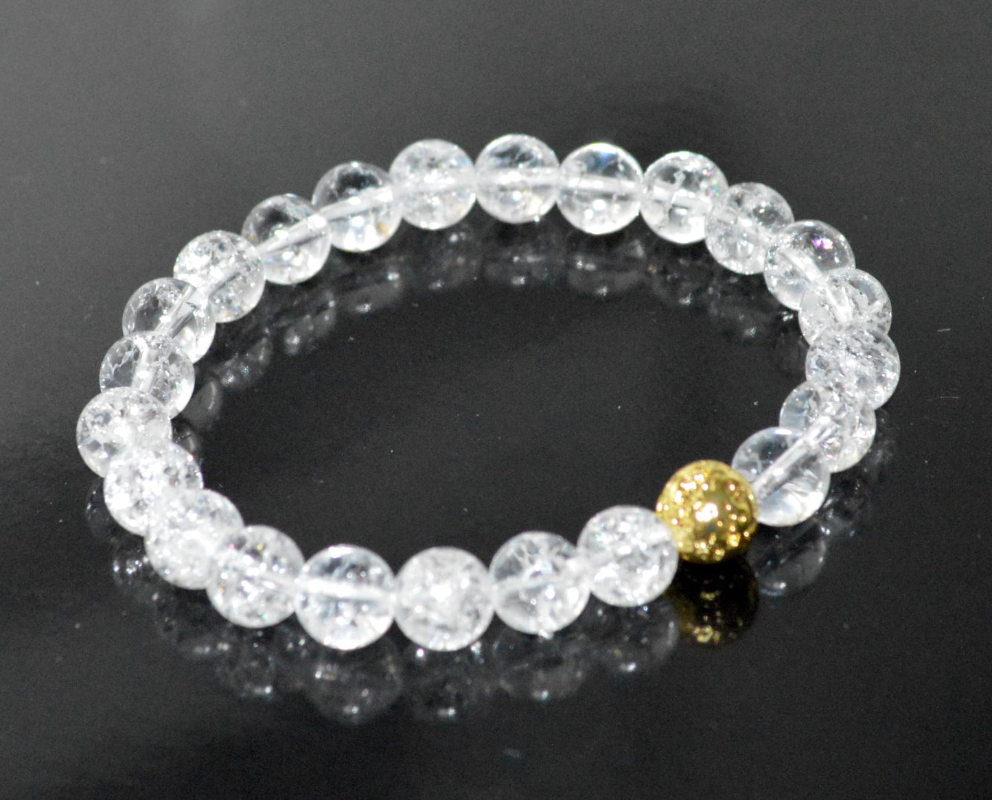Himalayan Ice Crystal Quartz and Lava Beads Stretch Bracelet – Multi Tone Finish – Aries Birthstone – Universal Sun Sign - Crown Chakra Energy Bracelet
