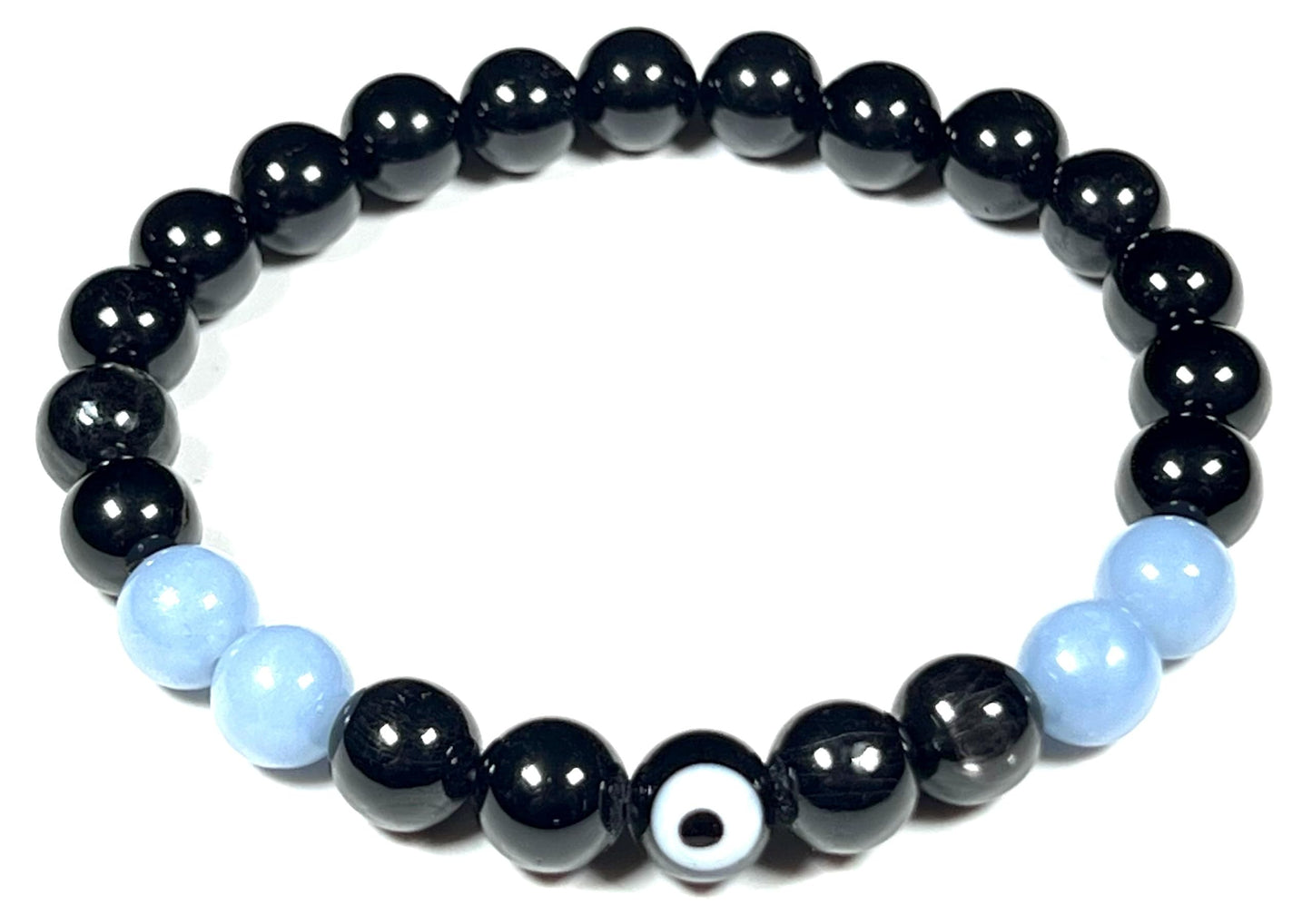 AWAKEN YOUR KUNDALINI Empath Protection Bracelet | Stones for Spiritual Awareness | Evil Eye, Tourmaline, Apache Tear, and Angelic Beads Stretch Bracelet | Root Chakra Jewelry