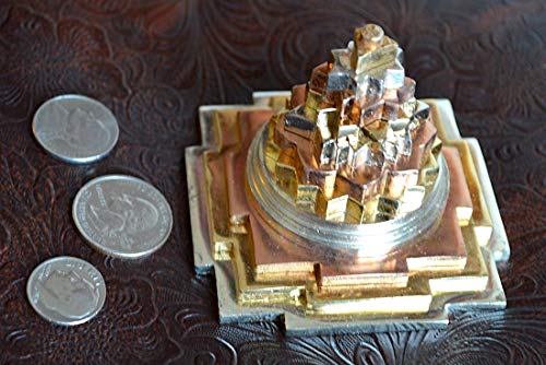 Awaken Your Kundalini Sri Meru Yantra Yantram, Sri Chakra, Maha Meru - Spiritual Blessings, Prosperity, Enlightenment - in Brass & Ashtadhatu (3" Ashtadhatu 3 Tone Polish)