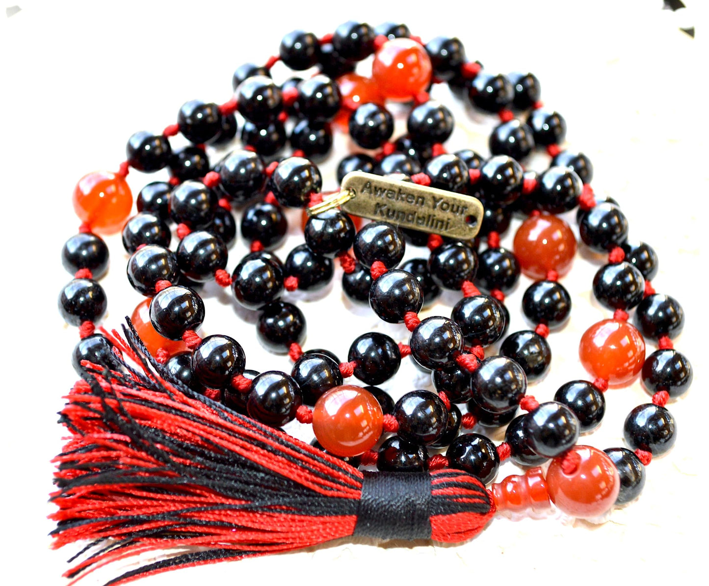 Black & Red Onyx Mala Necklace | Hand-Knotted 108 Beads | Root Chakra | VEERA Collection
