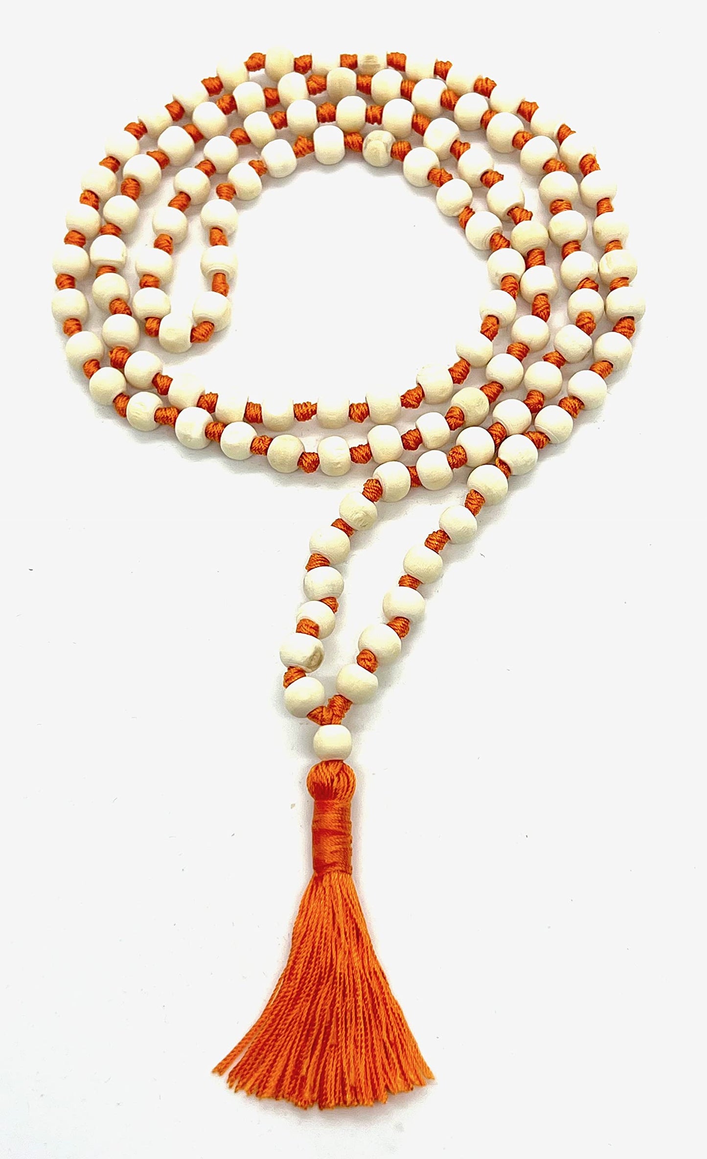 Tulsi Mala Beaded Necklace - Hand Knotted Tulasi Beads - 7 Chakra Mala (Orange String)