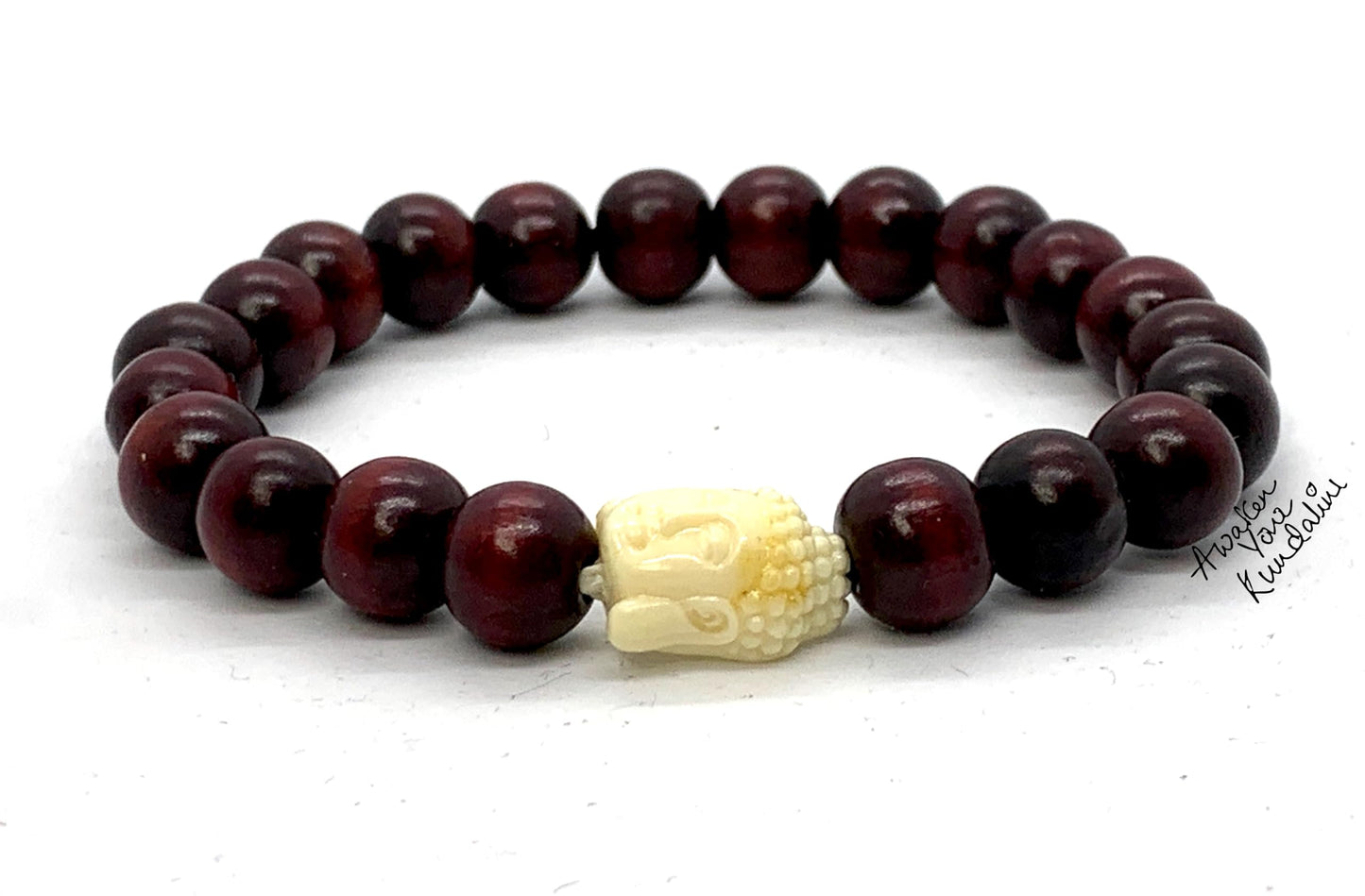 Rosewood Beads Stretch Bracelet with White Buddha | ARANYA Collection