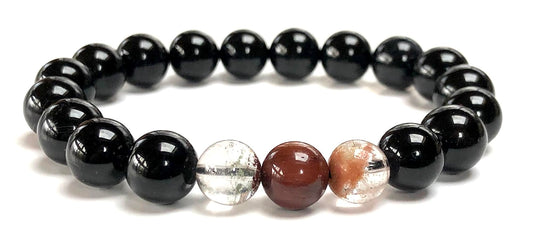 Black Tourmaline & Super Seven Gemstone Stretch Bracelet - Capricorn, Libra, Scorpio Birthstone Jewelry - Root Chakra