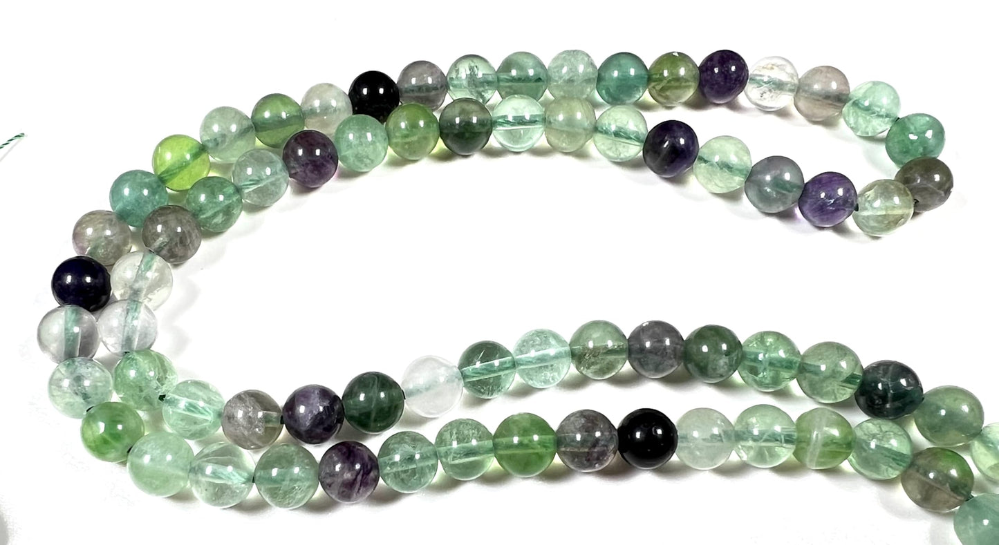 Handmade Rainbow Fluorite Mala Beads Necklace – 6mm & 8mm 108 Beads – Pisces Birthstone – Third Eye & Crown Chakra