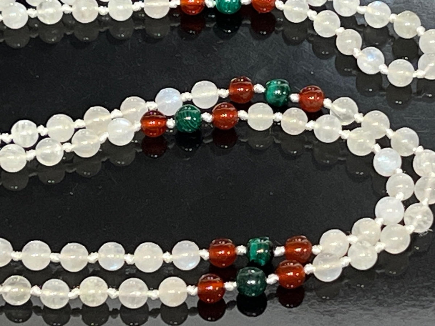 Malachite, Carnelian & Moonstone Knotted Mala Necklace | GAIA Collection