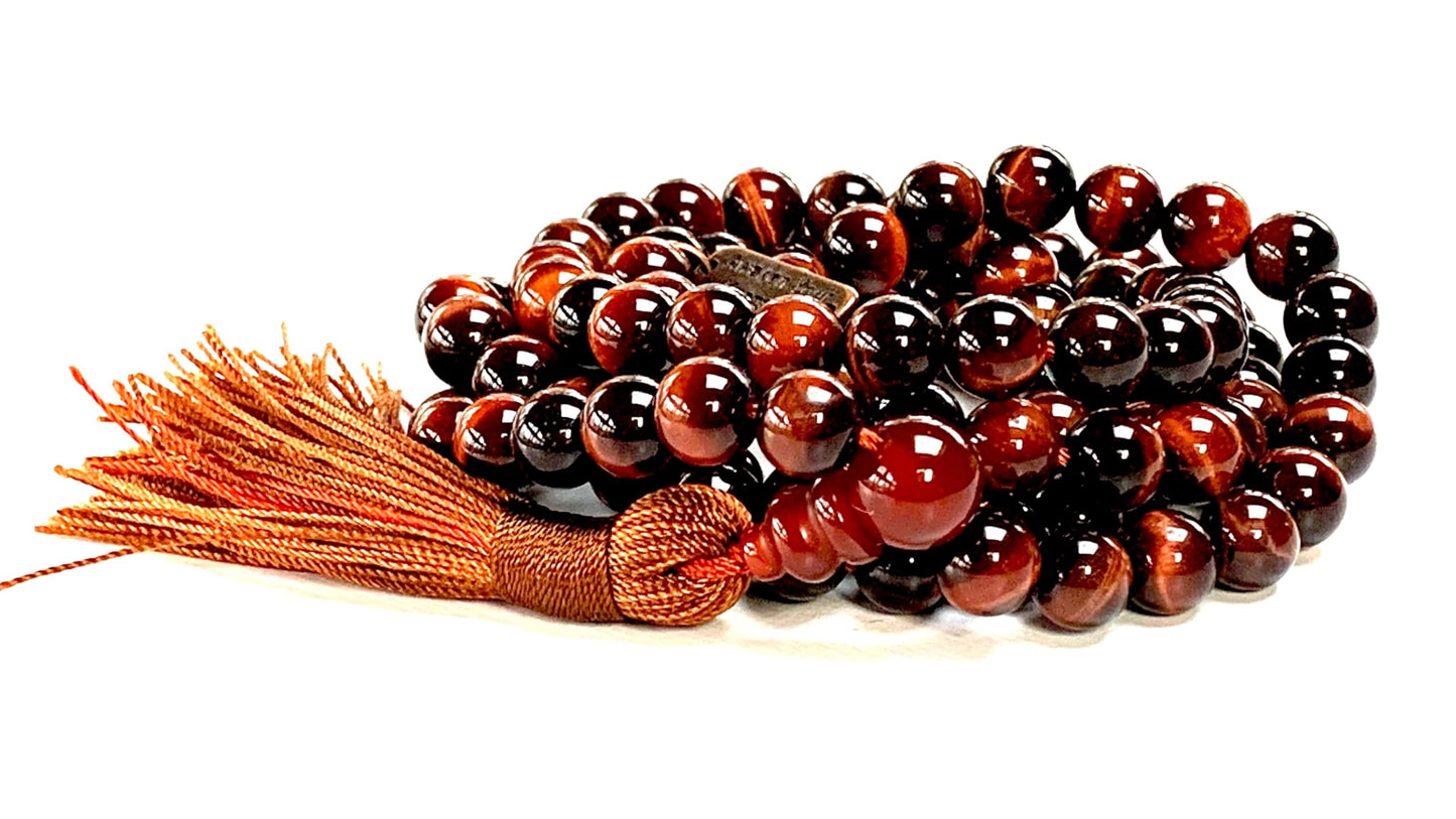 Tiger's Eye Mala Necklace – 8mm 108 Beads – Multicolor Options – Solar Plexus Chakra & Zodiac Birthstones – Meditation Jewelry