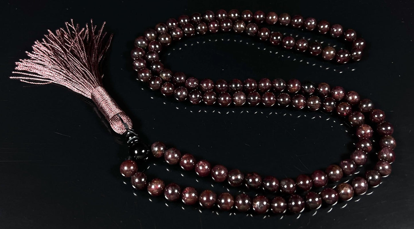 Handmade Natural Garnet Mala Beads Necklace | 6mm & 8mm | 108 Beads | Passion & Vitality Mala | Capricorn Birthstone & Root Chakra