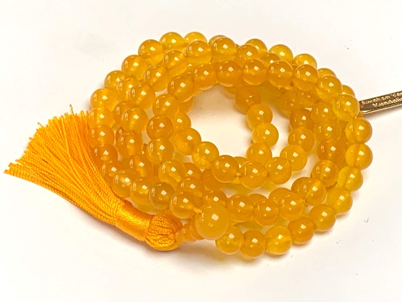 Awaken Your Kundalini Crystals Mala Beads Necklace Reiki Healing Stones Blessed & Energized Handmade 108 Buddhist Prayer Beads - Comes w/Velvet Pouch (Yellow Agate or Onyx, 8 mm)