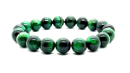 AWAKEN YOUR KUNDALINI Green Tiger's Eye Tiger Eye Stretch Bracelet, 10mm, Gemini Birthstone, Heart Chakra Jewelry