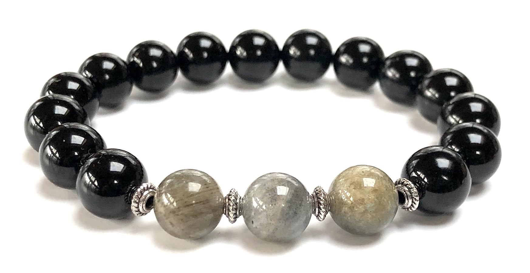Black Tourmaline Labradorite 8mm Stretch Bracelet VESTA Collection Root Third Eye Chakra Protection Abundance EMF Shield Psychic Awakening Mystical Transformation Stone of Magic Handmade USA Natural Stone AYK