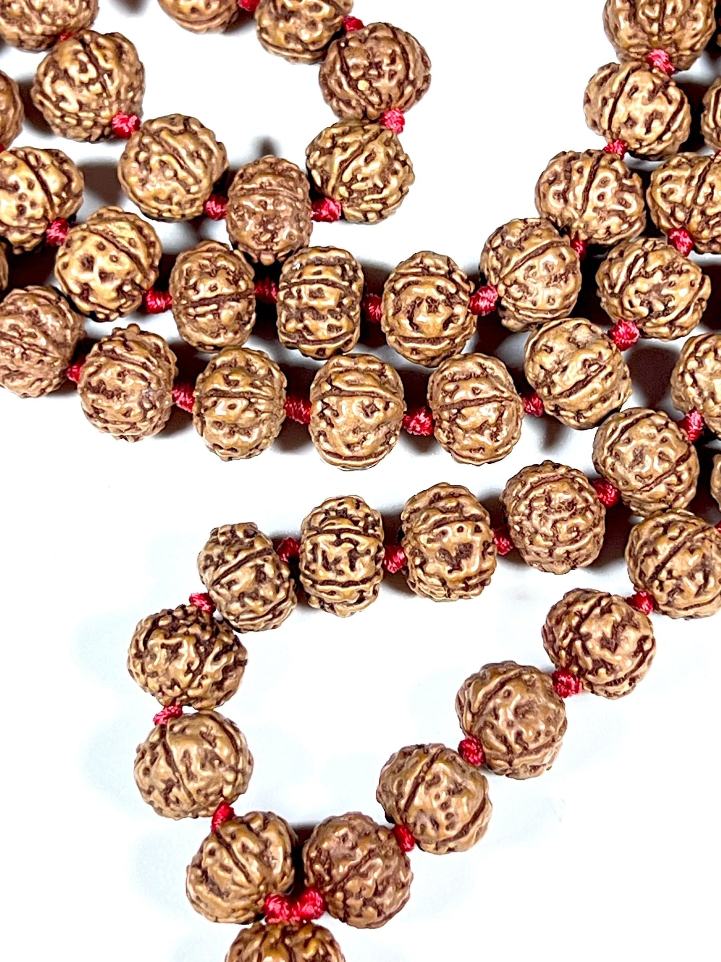 Hand-Knotted 5 Mukhi Chikna Rudraksha Mala Beads Necklace - Five Faced Pathri Rudraksh Rosary - Heart Chakra - 108 Buddhist Prayer Beads