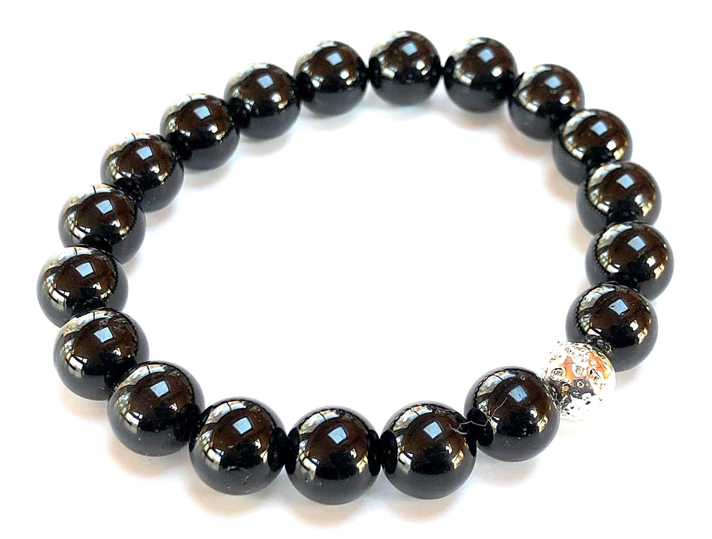 VESTA Black Tourmaline & Lava Bead Stretch Bracelet | Grounding, Protection & Spiritual Power | Root Chakra | Unisex Energy Bracelet | Handmade in USA