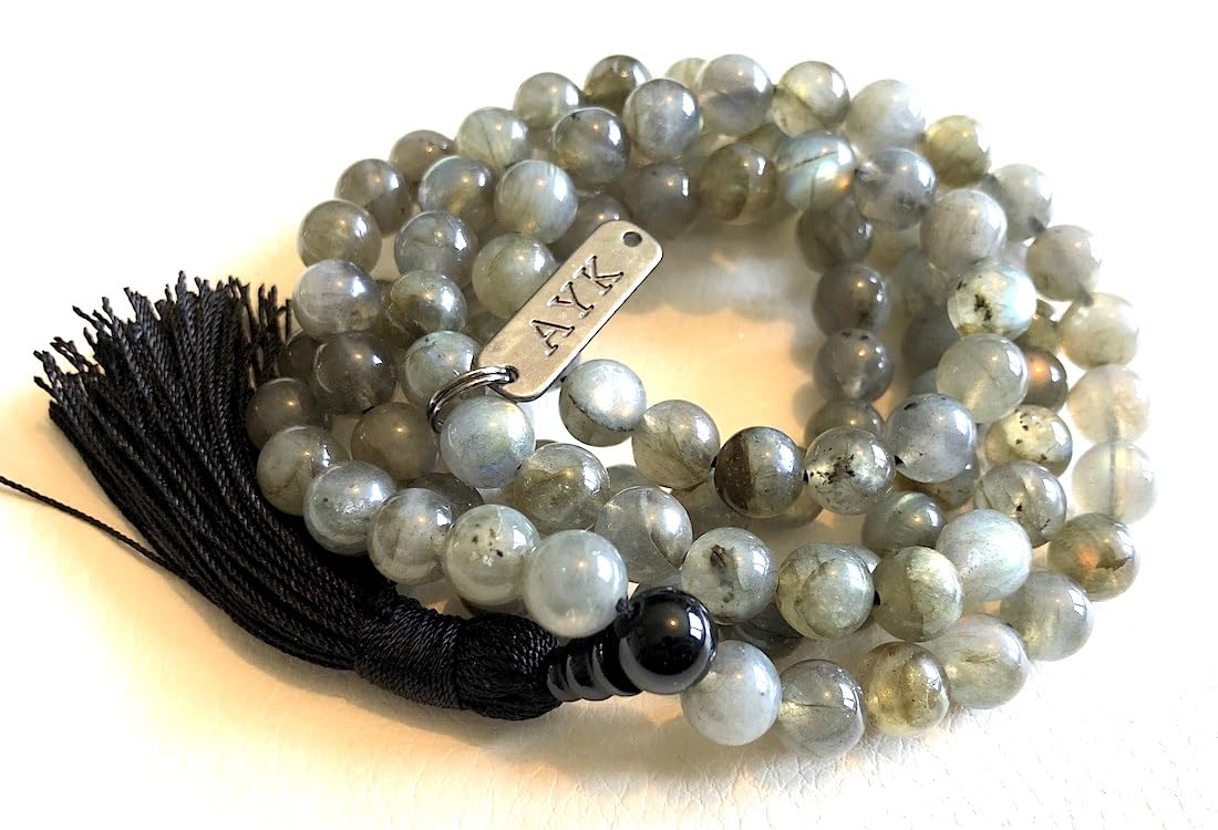 Labradorite Mala Beads | Fifth Chakra | Throat Chakra | Tassel Necklace | Communication | Self Expression | Creativity in Writing | Public Speaking | Scorpio Birthstone, Zodiac Sign