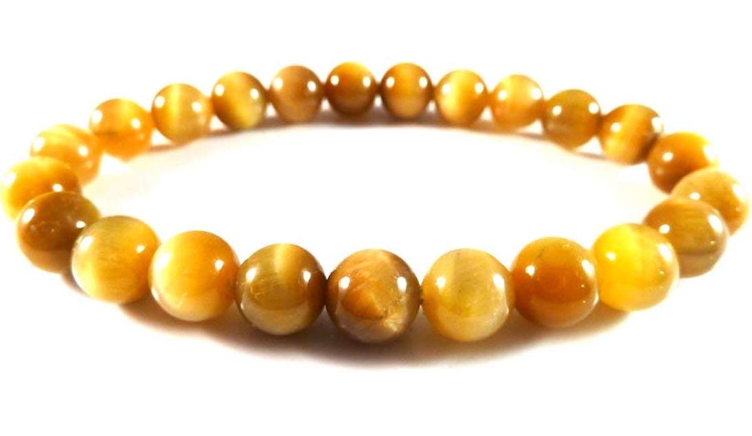 Yellow Tiger's Eye Tiger Eye Stretch Bracelet, Leo Birthstone, Root Chakra, 10 mm Beads