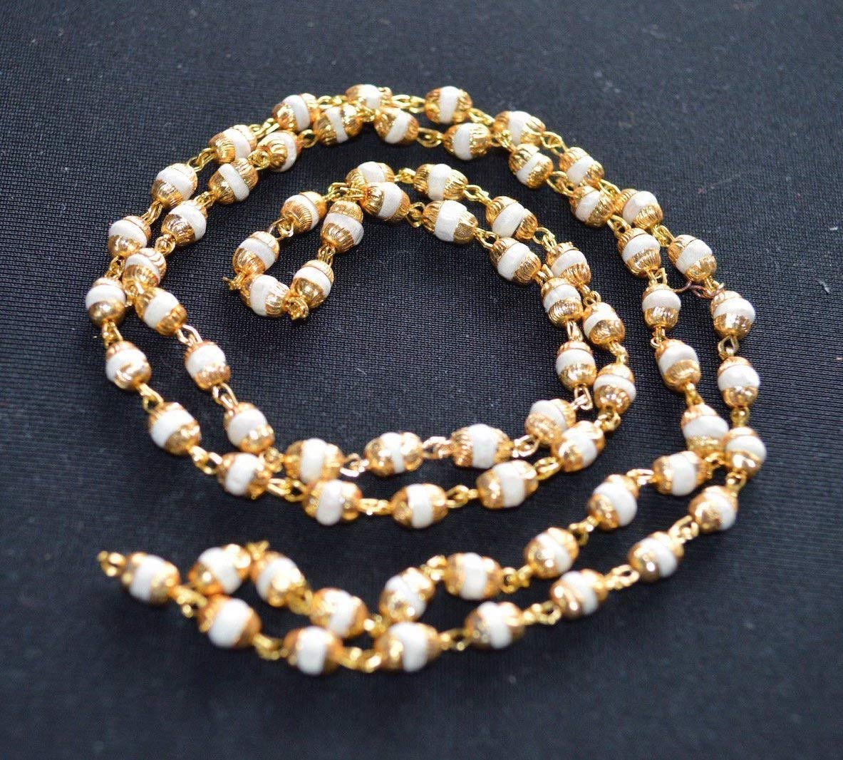 Tulsi mala beads necklace 6mm Holy Basil beads Buddhist Prayer beads with gold/silver caps w/ or w/o S Hook - Sacred calming beads for peace harmony (Style-6 (Round Gold Caps No Hook))