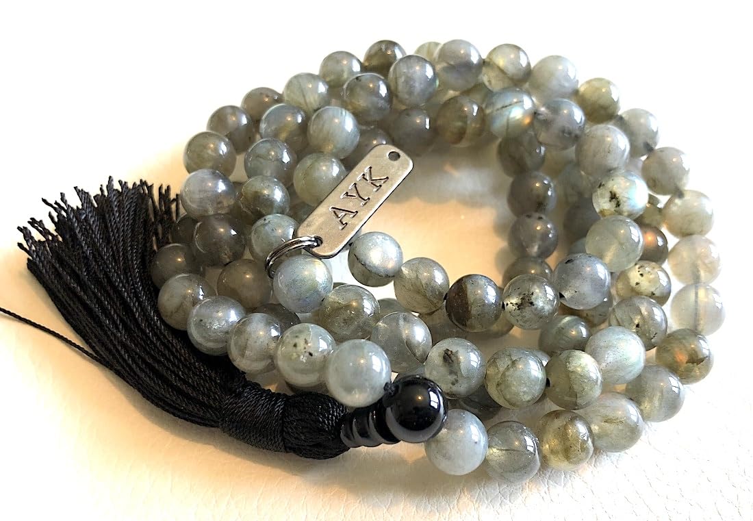 Labradorite Mala Beads | Fifth Chakra | Throat Chakra | Tassel Necklace | Communication | Self Expression | Creativity in Writing | Public Speaking | Scorpio Birthstone, Zodiac Sign