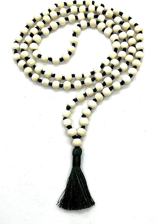 Tulsi Mala Beaded Necklace - Hand Knotted Tulasi Beads - 7 Chakra Mala (Green String)