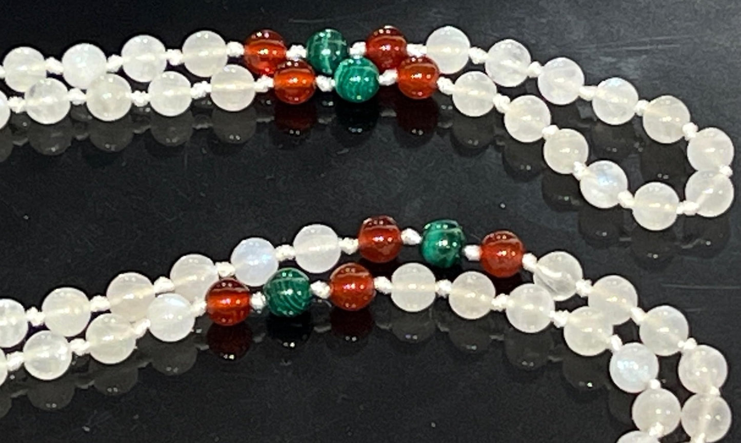 Malachite, Carnelian & Moonstone Knotted Mala Necklace | GAIA Collection