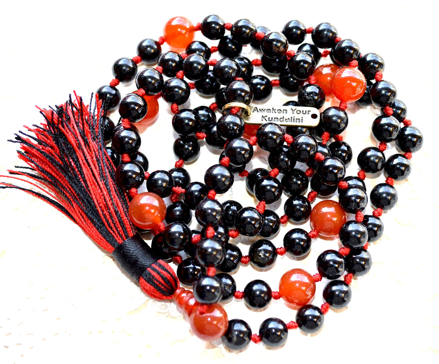 Black & Red Onyx Mala Necklace | Hand-Knotted 108 Beads | Root Chakra | VEERA Collection