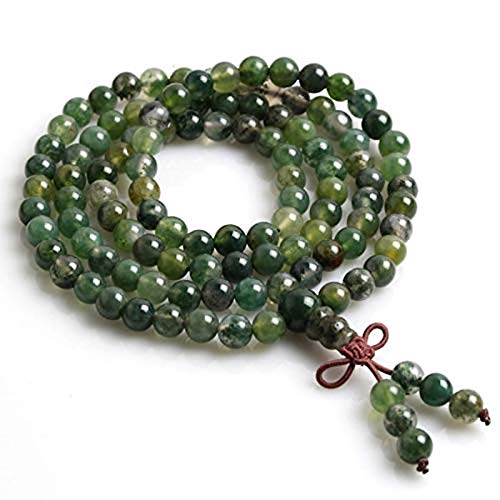 Embrace Fresh Starts & Abundance: Moss Agate Mala Necklace (8mm 108 Beads) - Virgo & Capricorn Birthstone & Heart Chakra Harmony