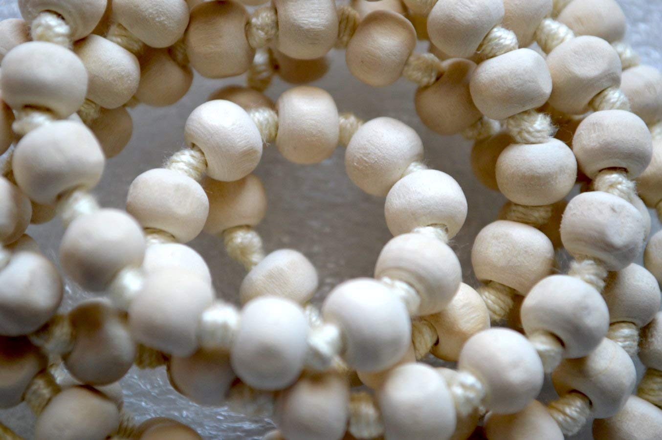 Tulsi Mala Beaded Necklace - Hand Knotted Tulasi Beads - 7 Chakra Mala (White String)