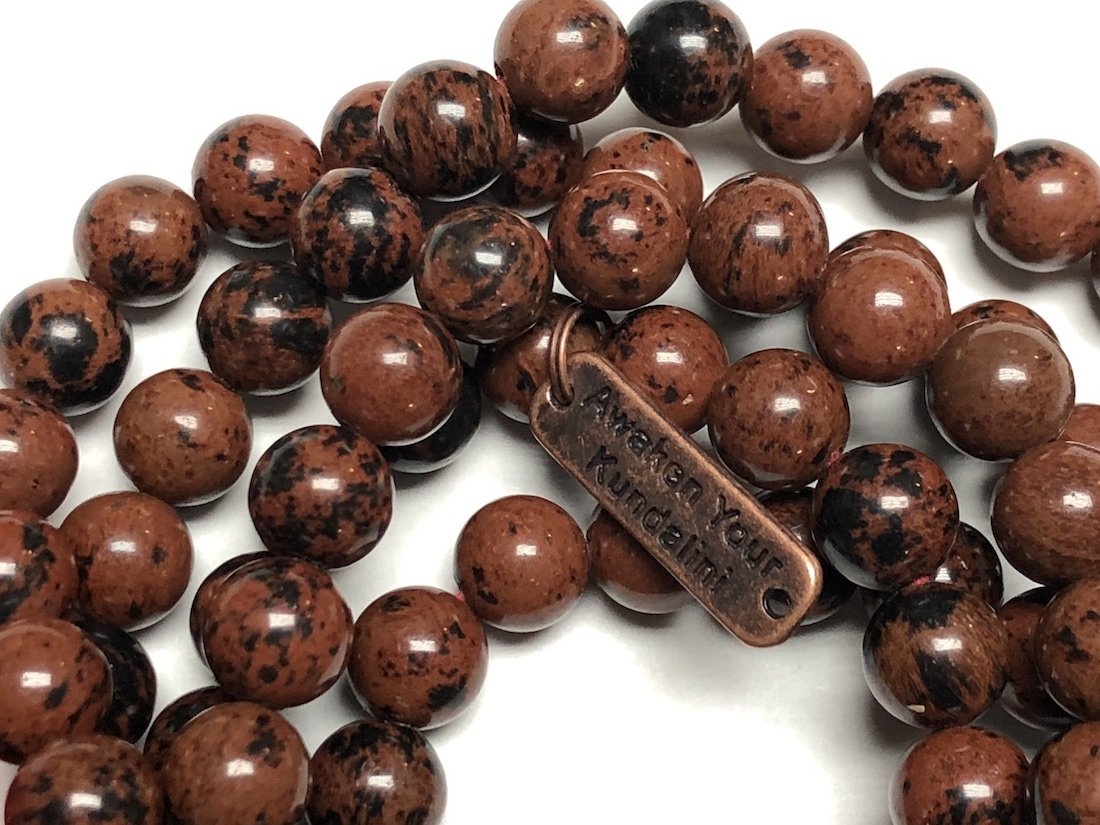 Awaken Your Kundalini Crystals Mala Beads Necklace Reiki healing stones Blessed & Energized Handmade 108 Buddhist Prayer Beads - Comes w/Velvet Pouch (Mahogany Obsidian, 10 mm)