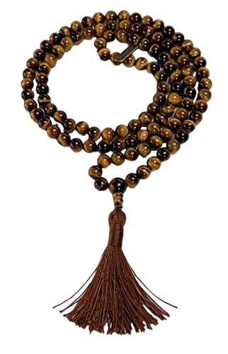 Awaken Your Kundalini Crystals Mala Beads Necklace Reiki healing stones Blessed & Energized Handmade 108 Buddhist Prayer Beads - Comes w/Velvet Pouch (Tiger's eye or Tiger eye, 10 mm)