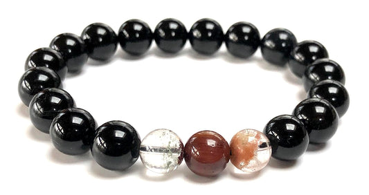 Black Tourmaline & Super Seven Gemstone Stretch Bracelet - Capricorn, Libra, Scorpio Birthstone Jewelry - Root Chakra