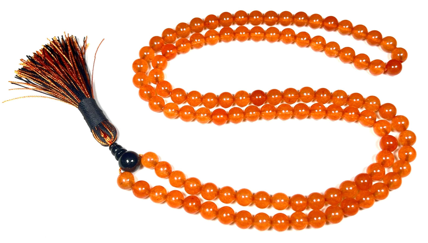 Handmade Agate Mala Beads Necklace with Black Onyx Guru Bead – 108 Beads – 8mm – Multicolor Options – Chakra Balancing & Zodiac Birthstone – Meditation Jewelry