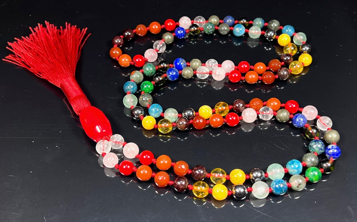 Hand Knotted Cosmic Chakra Symphony Mala Necklace | Rare Crystals for Harmony and Balance | 8mm 108 Prayer Beads | Multi-Chakra Alignment | Universal Birthstones | Ethically Sourced