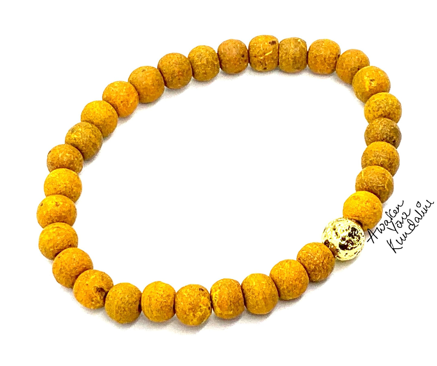 Haldi (Turmeric) & Lava Rock Beads Stretch Bracelet – 8mm – Solar Plexus Chakra & Leo Birthstone – Meditation Jewelry