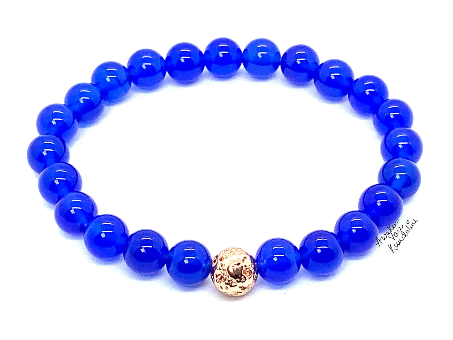 Blue Jade Stretch Bracelet with Lava Bead - March Birthstone For Pisces - Throat Chakra Alignment, Balancing, Activation