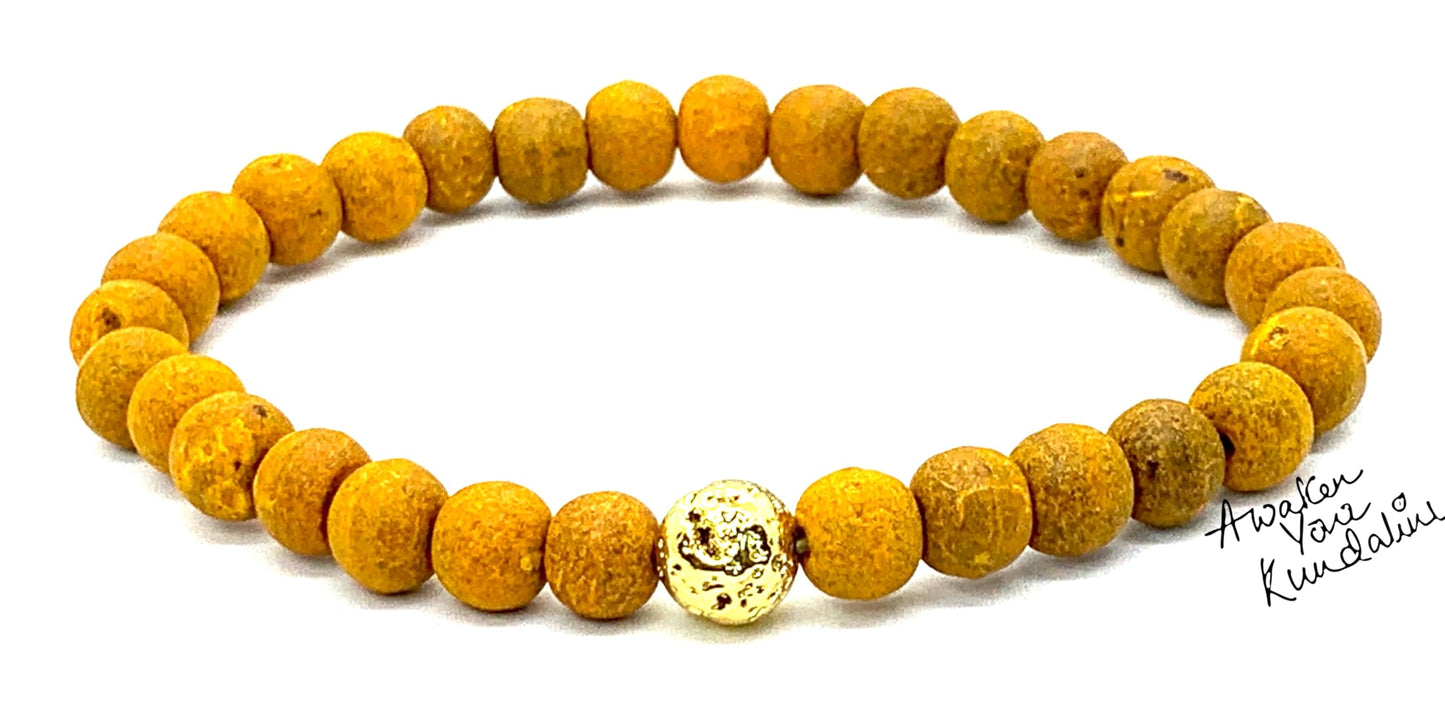 Haldi (Turmeric) & Lava Rock Beads Stretch Bracelet – 8mm – Solar Plexus Chakra & Leo Birthstone – Meditation Jewelry