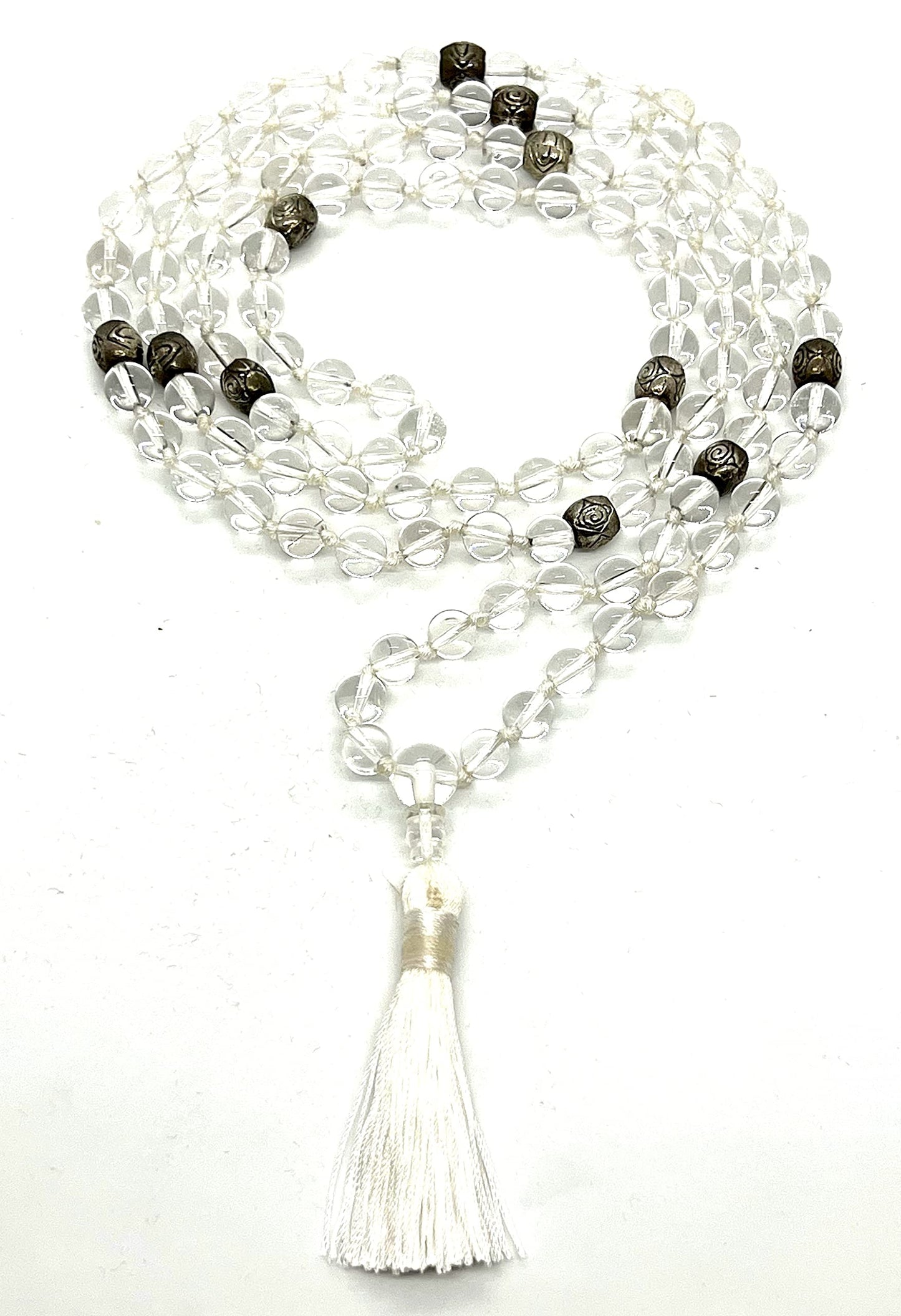 Certified Energized Mala Beads Necklace with COA - Chakra Mala - Japa Mala - 8mm 108 Buddhist Prayer Beads - Meditation Mala - Tassel Necklace – Zodiac/Sun Sign stones (Crystal Quartz)