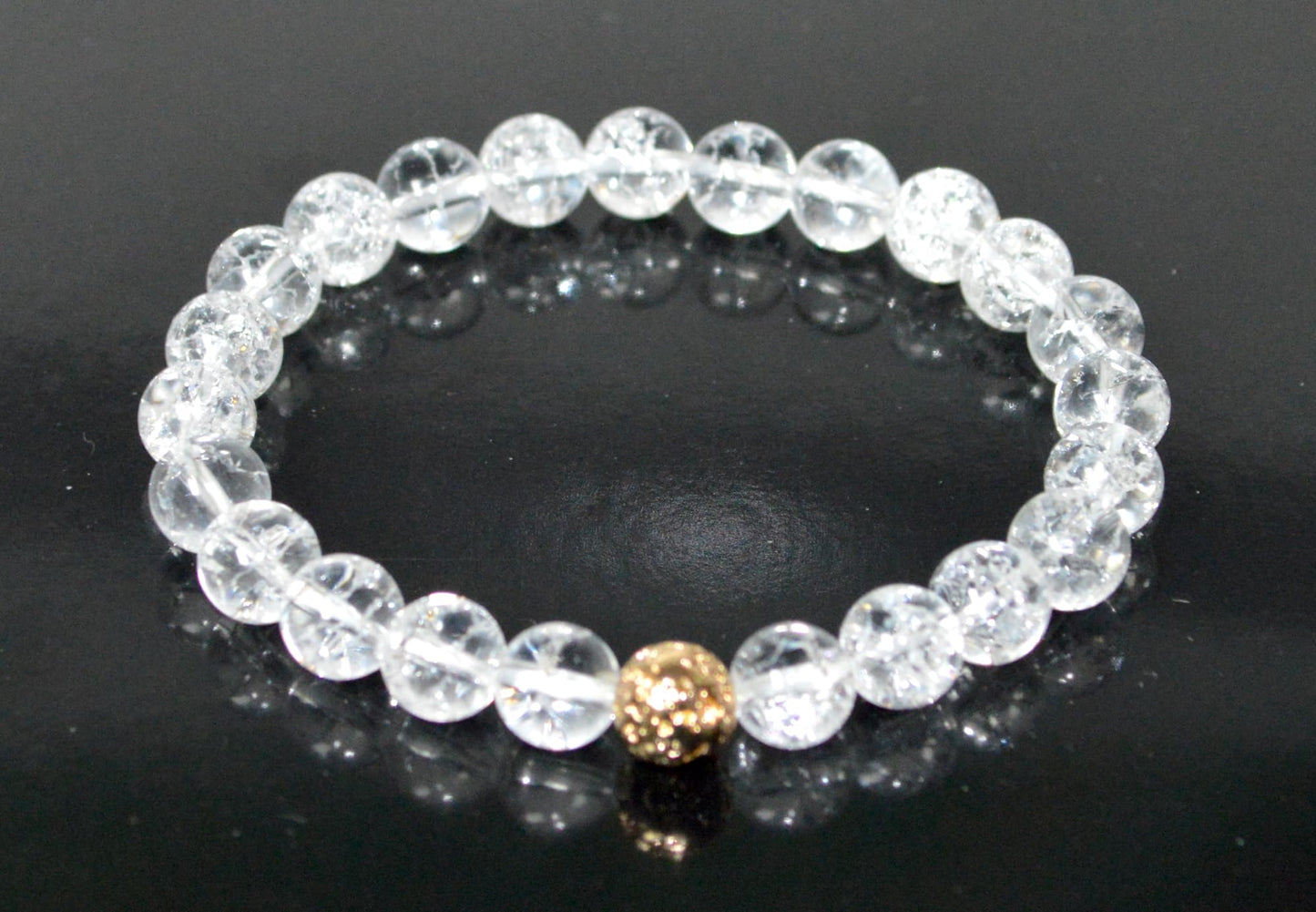 Himalayan Ice Crystal Quartz and Lava Beads Stretch Bracelet – Multi Tone Finish – Aries Birthstone – Universal Sun Sign - Crown Chakra Energy Bracelet