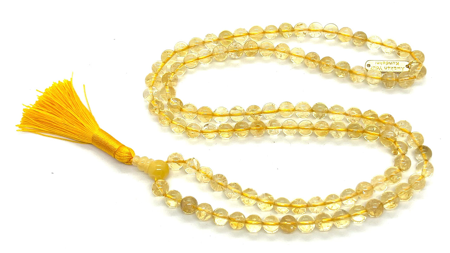 Citrine Mala Beads Necklace – Solar Plexus Chakra (Manipura) Confidence & Joy